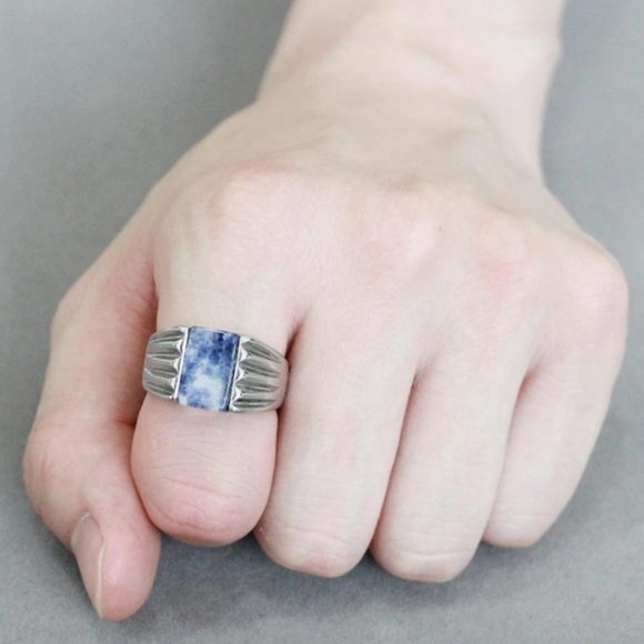 New men's stainless steel and blue ring - Picture 5 of 6